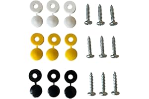 DOMO CORPORATION LTD 18 PCS Number Plate Screws - 9 Number plate screws Cap & 9 Screws/Nuts Bolts UK Car Fixing Kit - Black & Yellow Reg Number Plate Screw Caps - Plastic Nut Bolt Fixings Licence Custom Plates Kit