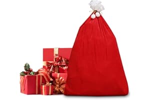 Yuning Weihnachtssack,XXL Nikolaussack Weihnachtsmann Sack aus Samt mit roter Kordel und weißen Bommeln,Geschenksack aus Samt für Weihnachten Geschenke,70 x 100 cm,Rot und Weiss (1 Stück)