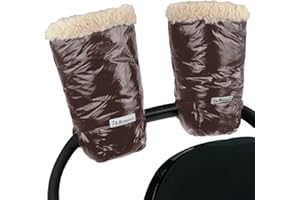 7 A.M. 7AM Enfant Stroller Warmmuffs Gloves - Anti-Freeze Stroller Mittens for Handlebars, Water Repellent Hand Warmer Muff for Cold Weather, Plush Lined (Brown Polar)