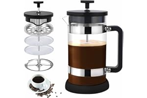 KOOYAT Cafetiere French Press Coffee Maker with Capacity of 600ml / 2 Cups Small Coffee Press for Ground Coffee at Home or Travel Heat-Resistant Caffettiera Gift Set for Woman and Man Light Silver