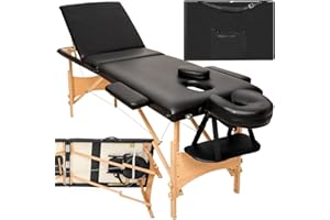 TecTake® Table de Massage Pliante Professionnelle 3 Zones Massage et Relaxation Bois Table Esthetique Professionnel Cosmetique Lit de Massage Portable Repose Bras & Housse de Transport - Noir