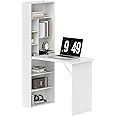 HOMCOM Wall Mounted Computer Desk, Folding Study Table with White Board and Bookshelf, Multifunctional Floating Writing Desk for Home Office, White