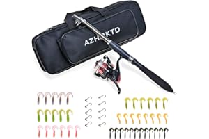 AZHOKTD Portable Telescopic Fishing Rod and Reel Combos Full Kit Travel Fishing Rod Set with Full Kits Carrier Bag for Sea Saltwater Freshwater Fishing