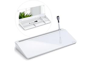 Varhomax Lavagna bianca da scrivania in vetro con specchio integrato, lavagna bianca cancellabile a secco con spazio di archiviazione, ideale per la casa e l'ufficio