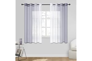 CUTEWIND Cortinas Visillos Gradiente Horizontal Visillo Degradado Salon Moderno con Ojales para Ventanas Habitación Dormitorio Infantil Cocina Sala 138x160cm Gris
