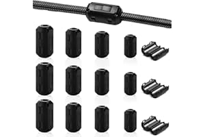 JORMFTTE 15 Pcs Clip-on Ferrite Ring Core Set, Nickel-zinc Toroidal Ferrite Cores Ring, Noise Suppressor Cable Clip with 3.5mm 5mm 7mm 9mm 13mm Inner Diameter for USB Audio Radio Speaker (Black)