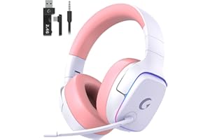 Gvyugke PS5 Headset Wireless, Gaming Headset für PS5, PS4, PC, Switch, Kopfhörer Kabellos Bluetooth 5.3, 2.4GHz Wireless Headset mit Mikrofon, 7.1 Surround Sound, 70 Stunden, RGB Lichter-Rose