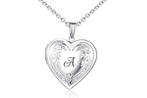 MUERDOU Locket Necklace That Holds Pictures Initial Alphabet Letter Heart Shaped Photo Memory Locket Pendant Necklaces