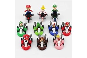 HUAWELL Super Mari Bros Kart Lot de 10 Kart à Tirer pour Voitures, Moto, Luigi, Yoshi Toad, Princesse, pêche, âne, Kong 6,3 cm pour Enfants + Cadeau (10 pièces)