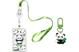 1 set tecknad panda korthållare och 1 nyckelring, rolig och söt hängande halskorthållare, bärbar anti-förlorad ID-hållare, mo