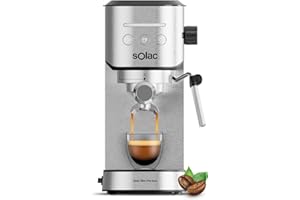 Solac Taste Slim Pro Inox - Cafetera Espresso 20 bares | 2 cacillas | Calientatazas | Calentamiento Thermoblock | Parada Automática | 1L | Acero Inoxidable | Programable | Libre de BPA