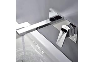 SJQKA Robinet Mitigeur Murale Lavabo Mélangeur Salle De Bain Avec Cascade Bec Extra-large Robinet Encastré Une Poignée Mitigeur Lavabo Robinet Baignoire Robinet Mural (Chromée)