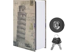 Youyijia Book Safe Steel Portable Dictionary Secret Safe Can for Home Office 18.5x11.5x5.0cm Hidden Storage Safe Box with 2 Keys for Storing Money Jewelry Credentials Key (Leaning Tower)