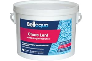 Bellaqua e-Chlore Lent 3kg – Galets de Chlore Piscine 200g – Désinfection Permanente à Dissolution Lente – Chlore Longue Durée pour Eau Claire et Saine