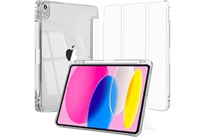 EspZanthic Custodia per iPad (A16) 11a/10a Generazione (2025/2022) con Portapenne e Morbido TPU Bumper, Posteriore Chiaro Trasparente Supporto per Tablet Cover Antiurto, Bianco
