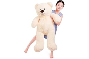 SNOWOLF Ours en Peluche géant XXL avec Yeux en Boutons de 110 cm - Grand Ours en Peluche Doux - Cadeau d'anniversaire, de Saint-Valentin ou de Noël (1,1 m, Beige)