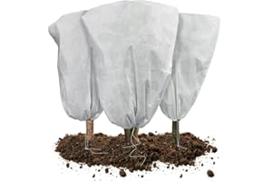 VOUNOT® 3 Piezas Funda para Plantas, Cubierta Vegetal Tela no Tejida 80g/m² Protector Plantas Invierno contra Heladas Reutilizable con Cordón, 80x100cm, Blanco