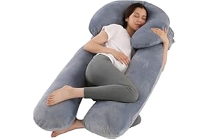 ‎CALIYO CALIYO Schwangerschaftskissen 2-teilig in U-Form, Seitenschläferkissen mit Bezug, Stillkissen groß, Pregnancy Pillow und Komfortkissen für Erwachsene (Grau, Kristallvelour)