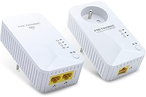 Metronic 495469 Prise CPL Duo Wi-FI 600 MB/s avec 2 Ports Fast Ethernet 100 MB/s (CPL Wi-FI) et 1 Port Fast Ethernet 100 MB/s (CPL) et Prise gigogne