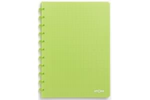 Atoma - Cahier A4 à Anneaux - Quadrillé 5x5mm avec Marge - 72 Feuilles Détachables (144 Pages) - Couverture en Polypropylène Recyclable - Vert Transparent