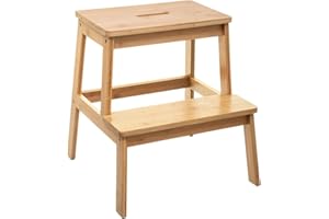 TIENDA EURASIA | Escalera de Bambu 2 Peldaños | Estilo Nordico | Escalon 2 Alturas | Taburete de Cocina, Baño | Step | Medida 43 x 43 x 47 cm | Fácil Montaje
