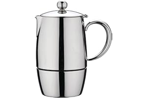 Café Stal BEC-03M Café Stål Bellux Range 18/10 Stainless Steel Espresso Coffee Maker Classic Style Stovetop Italian Moka Pot Design, Hollow Cool Touch Handles, 3-Cup (175ml)