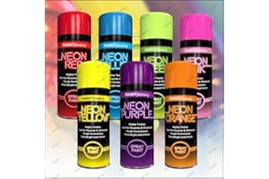 ALEZYB 7 Mix Cans Fluorescent Neon Spray Paint Multipurpose Aerosol DIY Graffiti (Banksey) N0 CFCs Extra Bright Assorted Colours Paint Blue Green Orange Pink Yellow Red Purple 200ml - A3