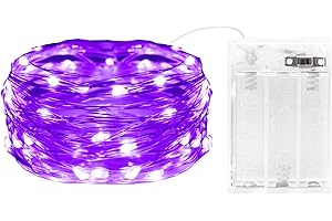 cshare Guirnalda Luces Pilas, Luces LED Pilas, Luces LED Habitacion 2m 20 LED Luces de Cadena Micro para Navidad, Habitacion, Fiesta, Jardín, Bodas, Compleaños Luces de Hadas(Morado)