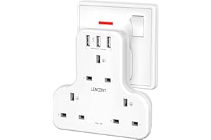 LENCENT Plug Extension Socket, 3 Way Multi Plug Socket with 3 USB Ports, Power Extender Wall Adaptor for Household Appliances, Iphone, Smartphone, Tablet, Home, Office, Bedroom, 13A 3250W