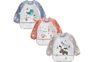 Yealoo 3 PCS Bavoirs Manches Longues Etanche Tablier d'Alimentation Enfant 6-36 Mois