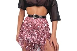 Zookey Paillettes Gland Jupe Danse du Ventre Jupe Rave Frange Hanche Écharpe Costume Danse Mini Wrap Jupes pour Femmes et Filles