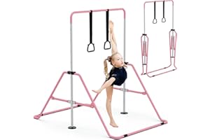 GYMMAGE Barres de gymnastique, équipement de gymnastique pour la maison, le jardin, barre horizontale pliable en hauteur avec anneaux de gymnastique pour enfants, garçons et filles