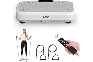 YAMO Vibration Plate Exercise Machine, Vibrating Plate for Lymphatic Drainage & Weight Loss, 5 Programs + 99 Intensity Levels, Vibration Power Plate with Resistance Bands