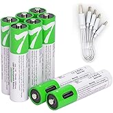 USB AAA Lityum iyon Şarj Edilebilir Pil, 1.5V 750mWh Şarj Edilebilir AAA Pil, 1 H Hızlı Şarj, C Tipi Bağlantı Noktası Kablosu