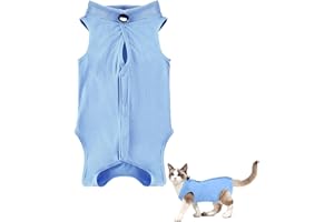 Dryxog Animali Domestici con UnPeso di Circa 14 Libbre oInferiore Body Post Operatorio Gatto, Tuta Recupero Chirurgia del Morbida Tutina Gatto post Operatoria Collare Cono Tutina Gatti (L, Blu)