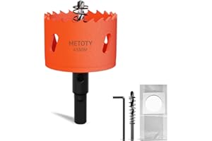 METOTY 45mm Bi-Metal Hole Saw,Universal HSS M42 Hole Saws,with Triangular Shaft Adapter and Centring Drill, One Free Dust Bag for Aluminum, Metals, Plastics, Acrylic Glass, Wood, Gypsum board