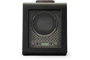 WOLF DESIGNS Wolf Axis 469103 - Automatic Watch Winder for 1 Watch with Lockable Glass Cover - Black Powder Coated Steel Faceplate and Exterior - Silent Motor with Patented Rotation Technology - LCD Display.