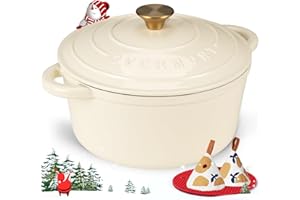 ‎OVERMONT Overmont Bräter Emaille Gusseisen Topf - Schmortopf 26cm backofengeeignet - mit Deckel und Kochbuch - für Küche Backen Schmoren Braten Weiß