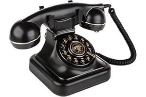 Sangyn Retro Festnetztelefone Klassisches Retro Telefon mit Wählscheibe Einstellbare Lautstärke Vintage Nostalgie Telefon für Home Office Dekoration, Schwarz