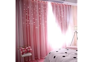 Amaone Curtains For Living Room, Blackout Curtains Eyelet Curtain Double Layer Starry Sky Gypsophila Print Thermal Insulated Window Treatment For Bedroom Décor
