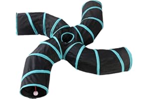 NOBRANDED Tunnel giocattolo per gatti a 4 vie, con palla e campanello, grande tenda pieghevole per interni ed esterni, per gatti, cuccioli, cani, gattini, conigli, nascondigli, giocatori, a forma di S