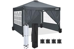 COBIZI Pavillon 3x3m Faltpavillon Wasserdicht PVC Beschichtung Pavillondach UV Schutz 50+, mit 4 Seitenteilen für Pavillon 3x3m, Pop up partyzelt Garten Pavillion Zelt inkl. 4 Sandsäcke（Grau）