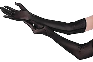 Gjinxi Długie przezroczyste rękawiczki damskie tiulowe siatkowe czarne rękawiczki operowe, rozciągliwe tiulowe formalne rękawiczki z lat 20. XX wieku, akcesoria, kostium na Halloween, przyjęcie