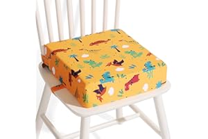 Czrrzl Rialzo Sedia Bambini Lavabile Rimovibile Portatile Cartone Animato Rialzo Sedia Bambini da Tavolo 2 Regolabile Cinghiette Antiscivolo Alzasedia Portatile per Usare Casa Viaggio(Giallo)