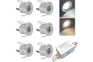 kpslucerna Piccoli faretti a LED, 6 pezzi, 12 V, 2 W, faretto a LED da incasso per cucina, scale, armadio, corridoio, illuminazione fai da te, vetrina, armadio, downlight (bianco caldo)