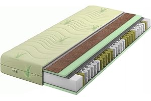 IZER Aloe Vera materac ze sprężynami kieszeniowymi, wkładka z włókna kokosowego, 100 x 200 x 20 cm, stopień twardości H3 H4, poszewka nadaje się do prania, 7-strefowy materac sprężynowy