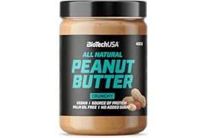 BioTechUSA Peanut Butter | Fonte di proteine vegane completamente naturali | Senza glutine, ad alto contenuto di fibre, senza olio di palma, 400 g, Crunchy