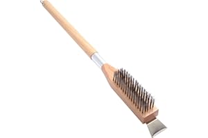 iulrtba Spazzola per forno per pizza con raschietto per pietre, setole in acciaio inox resistenti al calore, 62 cm, manico lungo in legno, per pizza all'aperto, accessori per forno