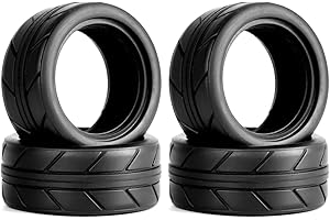 KINGCOO Lot de 4 pneus de voiture RC 1/10 sur la route - En caoutchouc avec inserts en mousse - Pour voiture RC On Road Runflating Touring Racing Car pour Tamiya HSP HPI Kyosho (G-66 mm)