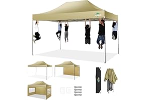 COBIZI Pop up Gazebo 3x4.5m Heavy Duty Gazebo, Easy up Marquee, UV-Resistant, Waterproof, Height Adjustable Event Tent for Garden, Parties and Commercial Use, with 3 Sides and Carry Bag, Khaki